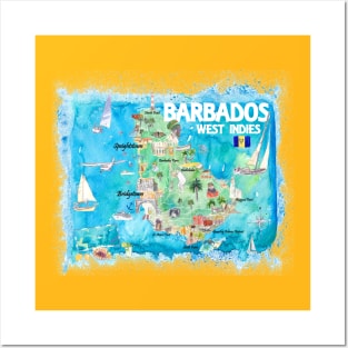 Barbados_Illustrated_Travel_Map_With_RoadsS Posters and Art